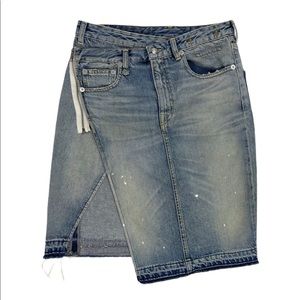 R13 Kira Crossover Denim Skirt Distressed Denim